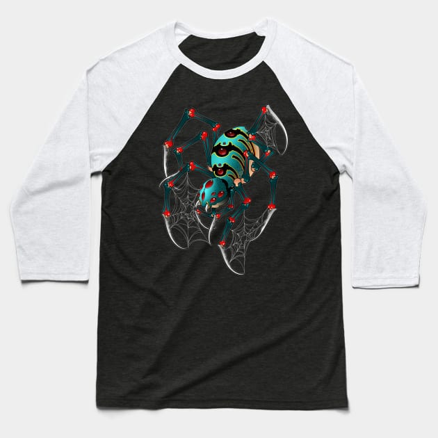 Gnarly Spider Baseball T-Shirt by KealytronArt